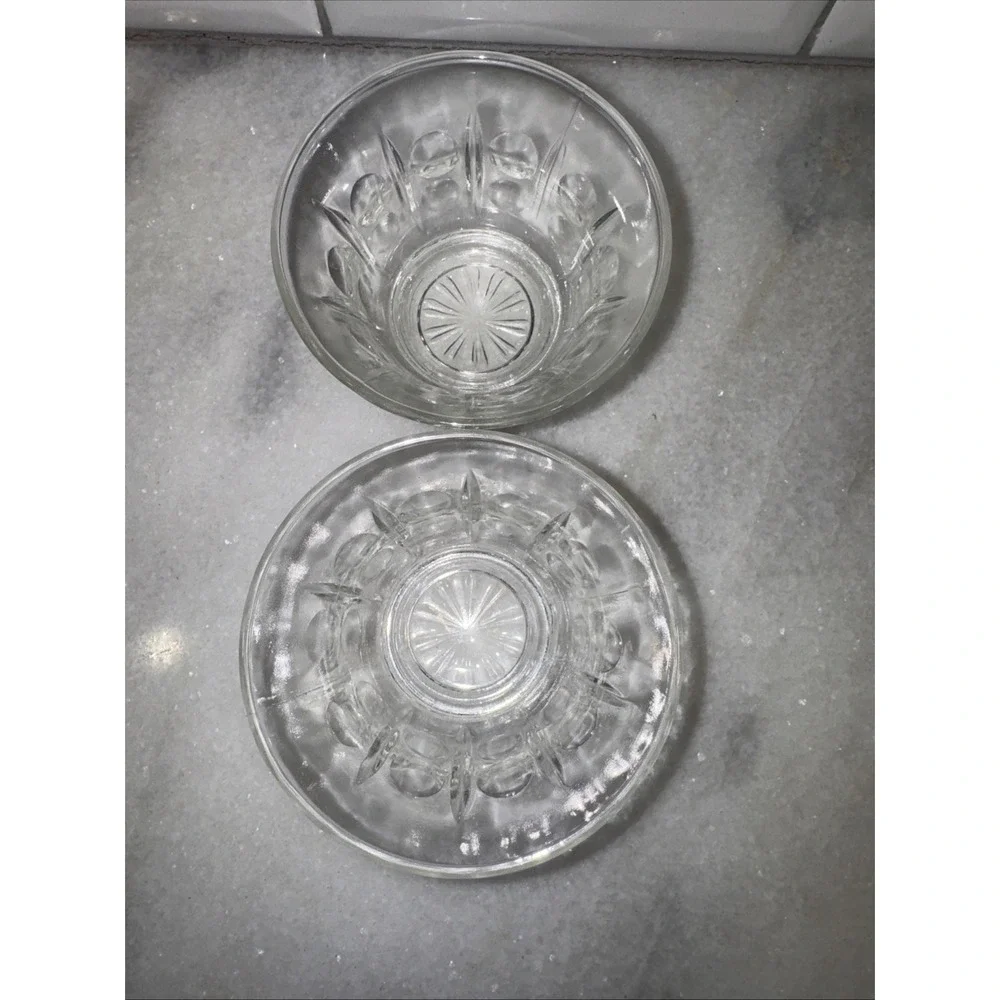 Vintage Clear Glass‎ Flared Sherbet Dish Thumb Dots & Vertical Lines Dansk?